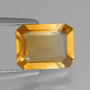 Citrine jaune naturelle taille émeraude, 1,61 ct, VS