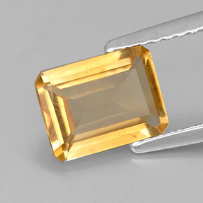 Citrine jaune naturelle taille émeraude, 1,23 ct, VVS-VS