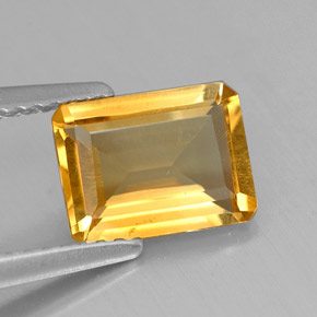 Citrine jaune naturelle taille émeraude, 1,23 ct, VVS-VS