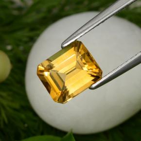 Citrine jaune naturelle taille émeraude, 1,98 ct, VVS-VS