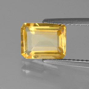 Citrine jaune naturelle taille émeraude, 1,75 ct, VS