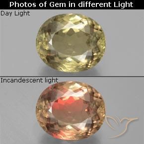 Diaspore Couleur Changeant Jaune moyen naturelle ovale, 10.84 ct, VS-SI