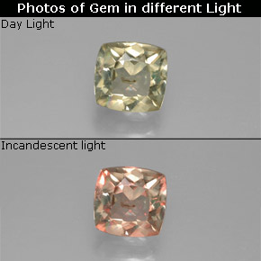 Diaspore Couleur Changeant Vert / rose naturelle Coupe coussin, 0.93 ct, VS-SI