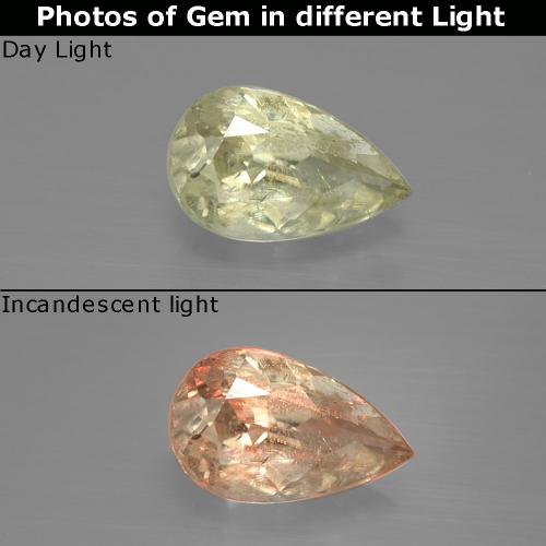 Diaspore à changement de couleur jaune clair naturelle en forme de poire, 1,22 ct, SI