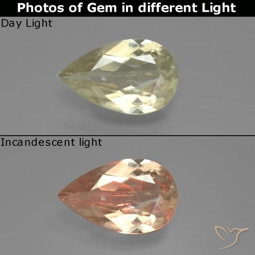 1.23ct Naturel Jaune très clair Diaspore Couleur Changeant, En forme de poire, SI
