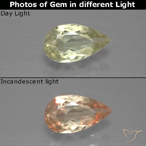 Diaspore Couleur Changeant Jaune clair naturelle En forme de poire, 0.98 ct, VS-SI