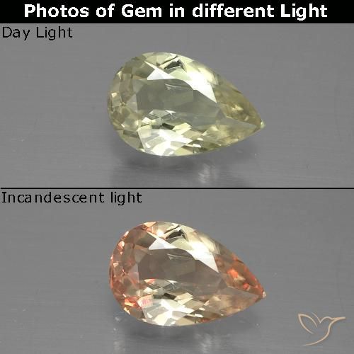 0.94ct Naturel Jaune clair Diaspore Couleur Changeant, En forme de poire, VS