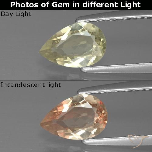 0.89ct Naturel Jaune clair Diaspore Couleur Changeant, En forme de poire, VVS-VS