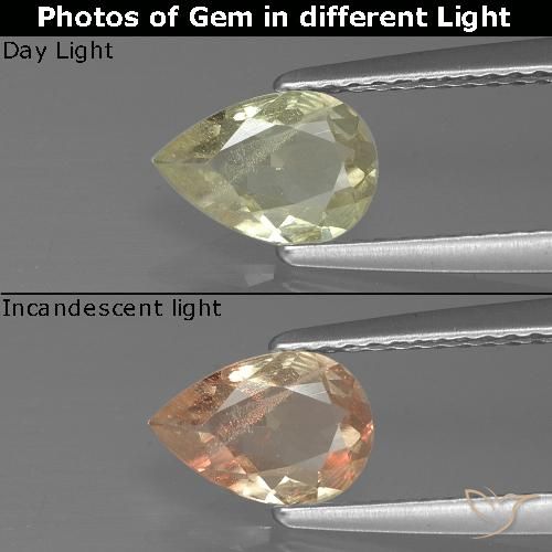 0.66ct Naturel Jaune clair Diaspore Couleur Changeant, En forme de poire, VS-SI