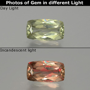 Diaspore Couleur Changeant Vert / rose naturelle Coupe coussin, 1.08 ct, VS-SI