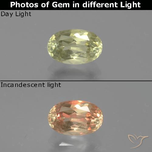 Diaspore Couleur Changeant Vert jaunâtre naturelle ovale, 0.79 ct, VS