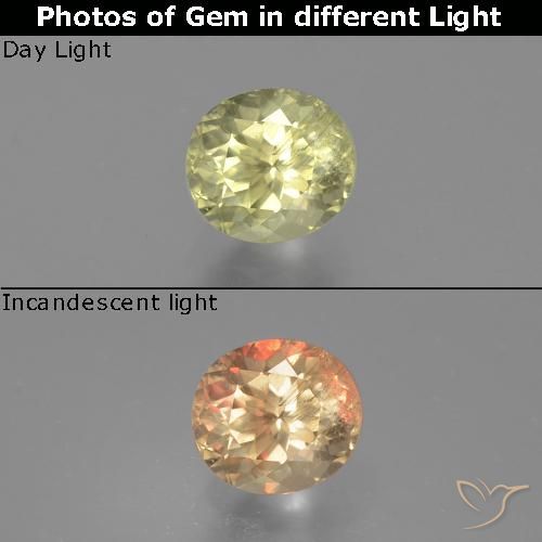 Diaspore Couleur Changeant Jaune clair naturelle Coupe ovale, 0.83 ct, VS-SI