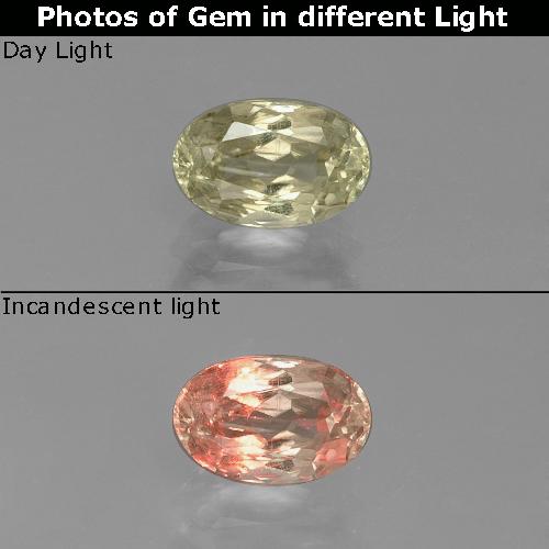 Diaspore à changement de couleur jaune naturelle coupe ovale, 0,89 ct, VS