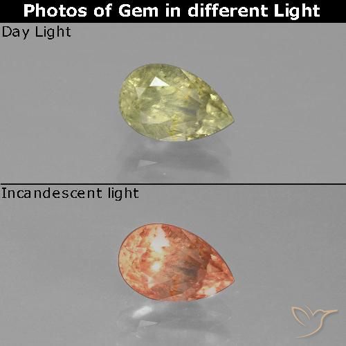 0.96ct Naturel Jaune moyen Diaspore Couleur Changeant, En forme de poire, SI