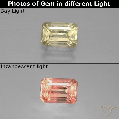 Diaspore à changement de couleur jaune naturelle taille émeraude, 0,86 ct, VS-SI