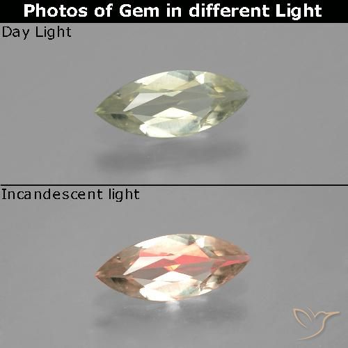 0.57ct Naturel Jaune très clair Diaspore Couleur Changeant, Marquise, VVS-VS