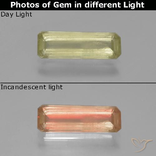 1.27ct Naturel Beige jaune Diaspore Couleur Changeant, Taille émeraude, SI