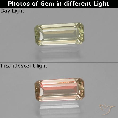 1.03ct Naturel Jaune très pâle Diaspore Couleur Changeant, Taille émeraude, VVS-VS