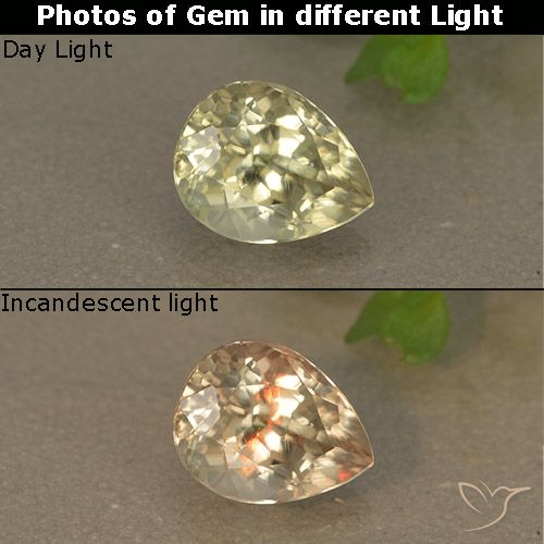 1.03ct Naturel Jaune clair Diaspore Couleur Changeant, En forme de poire, VS