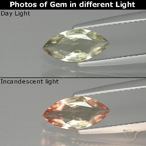 Diaspore Couleur Changeant Jaune doré très clair naturelle Marquise, 1.00 ct, VVS-VS
