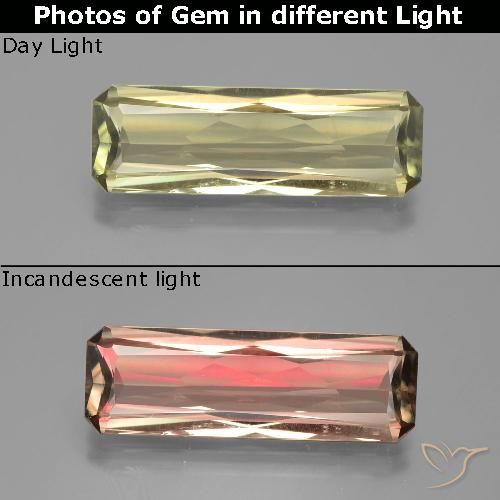 6.71ct Naturel Vert jaune léger Diaspore Couleur Changeant, Taille émeraude, VS
