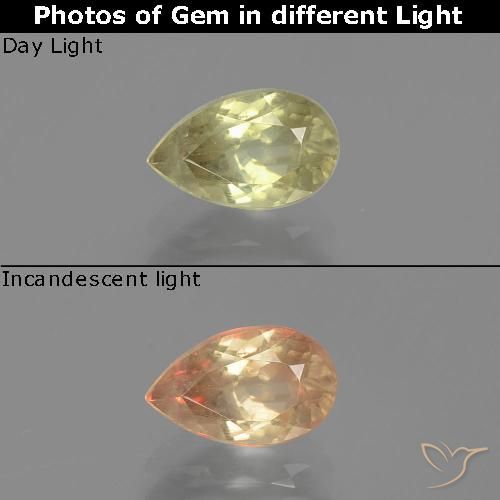 Diaspore Couleur Changeant Jaune très clair naturelle En forme de poire, 1.13 ct, VS-SI