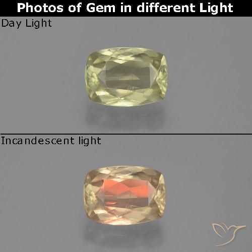 1.18ct Naturel Jaune très clair Diaspore Couleur Changeant, Coussin, VS