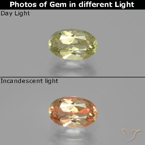 Diaspore à changement de couleur jaune naturelle coupe ovale, 1,14 ct, VVS-VS