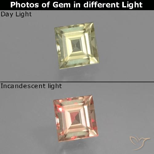 0.55ct Naturel Jaune clair Diaspore Couleur Changeant, Carré, VVS-VS