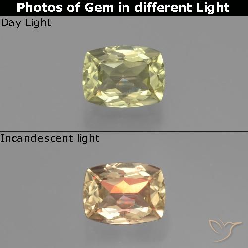 0.83ct Naturel Jaune très pâle Diaspore Couleur Changeant, Coussin, VVS