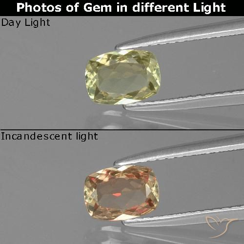 0.73ct Naturel Jaune très pâle Diaspore Couleur Changeant, Coussin, VVS