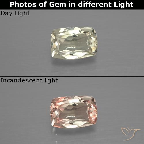 1.11ct Naturel Jaune clair Diaspore Couleur Changeant, Coussin, VVS-VS