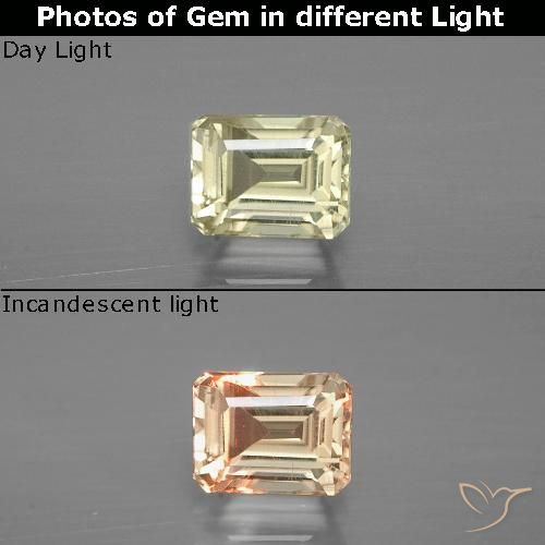 1.14ct Naturel Jaune clair Diaspore Couleur Changeant, Taille émeraude, VVS-VS