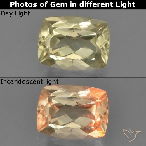 1.12ct Naturel Jaune pâle Diaspore Couleur Changeant, Coussin, VVS-VS
