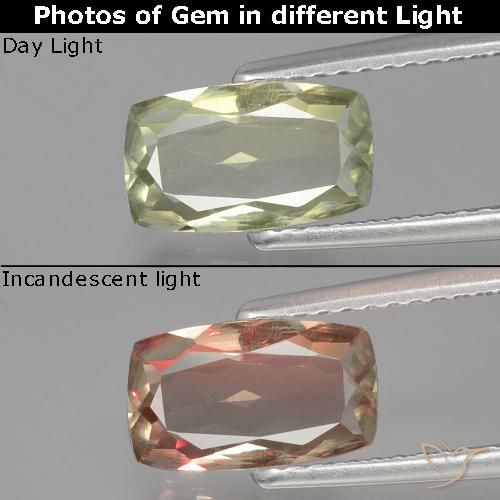 1.26ct Naturel Jaune très clair Diaspore Couleur Changeant, Coussin, VVS-VS