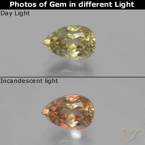 1.27ct Naturel Jaune très clair Diaspore Couleur Changeant, En forme de poire, VS
