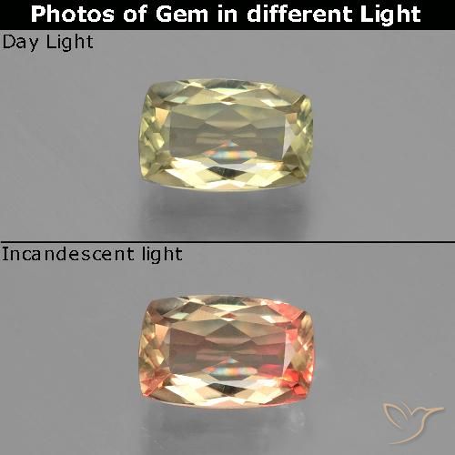 1.20ct Naturel Jaune brunâtre Diaspore Couleur Changeant, Coussin, VVS-VS