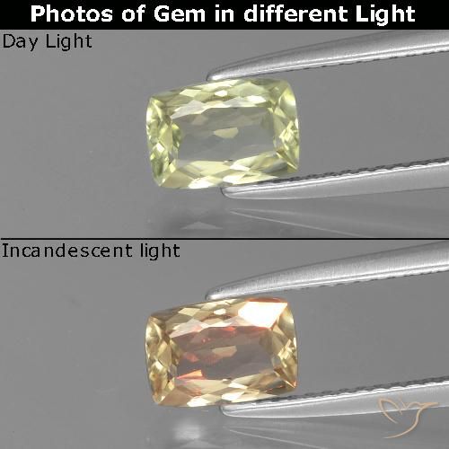 1.13ct Naturel Jaune très clair Diaspore Couleur Changeant, Coussin, VVS