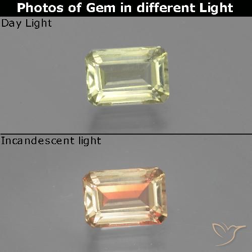 1.18ct Naturel Jaune très clair Diaspore Couleur Changeant, Taille émeraude, VS