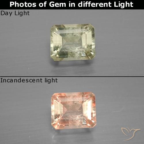 0.88ct Naturel Jaune clair Diaspore Couleur Changeant, Taille émeraude, SI