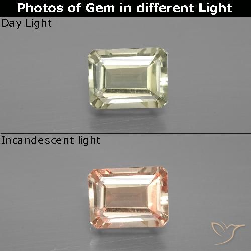 1.09ct Naturel Jaune clair Diaspore Couleur Changeant, Taille émeraude, VS-SI