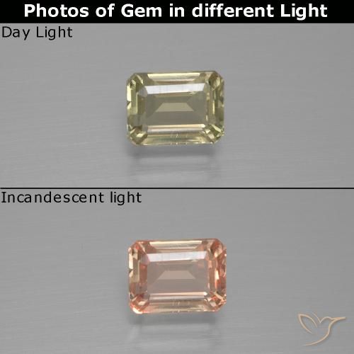 1.23ct Naturel Jaune brunâtre Diaspore Couleur Changeant, Taille émeraude, VS
