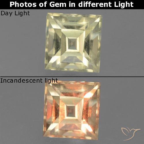 0.99ct Naturel Jaune moyen Diaspore Couleur Changeant, Carré, VS