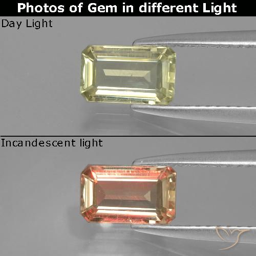 0.93ct Naturel Jaune très clair Diaspore Couleur Changeant, Taille émeraude, VS