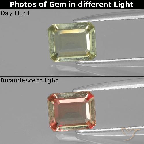 0.90ct Naturel Jaune pâle Diaspore Couleur Changeant, Taille émeraude, VVS-VS