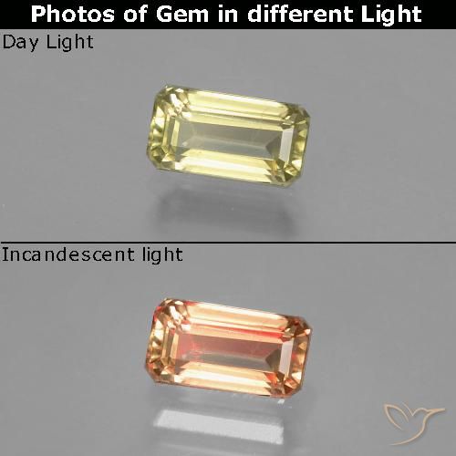 0.95ct Naturel Vert jaunâtre Diaspore Couleur Changeant, Taille émeraude, VS
