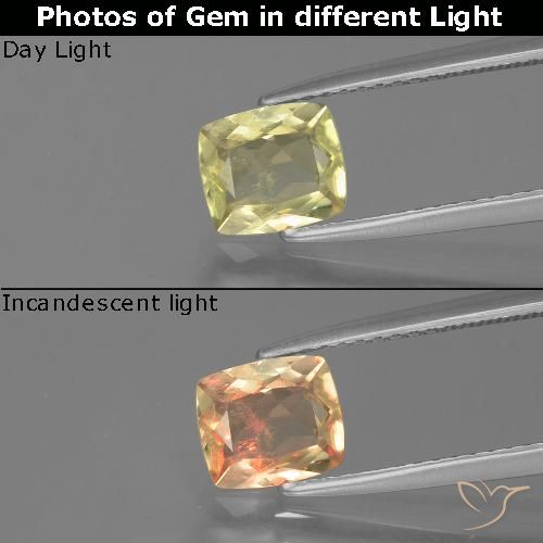 1.09ct Naturel Vert jaunâtre Diaspore Couleur Changeant, Coussin, VS