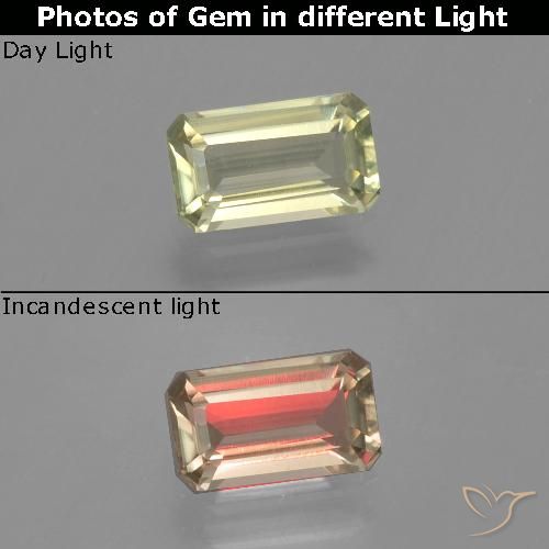 1.17ct Naturel Jaune terreux Diaspore Couleur Changeant, Taille émeraude, VVS-VS