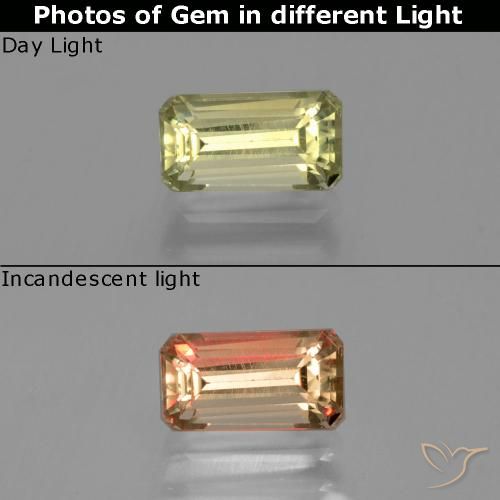 1.40ct Naturel Jaune chaud Diaspore Couleur Changeant, Taille émeraude, VS