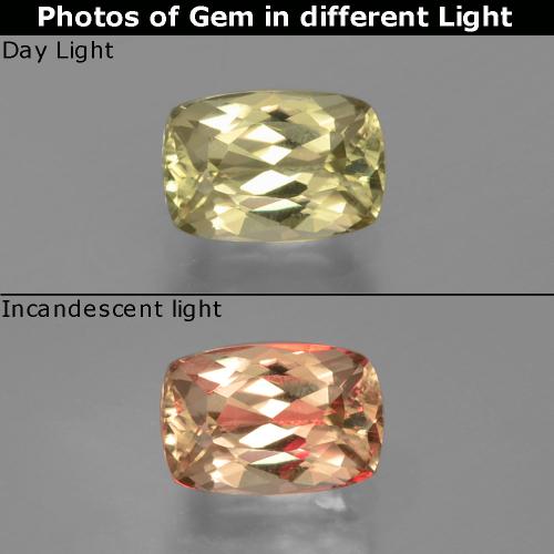 Diaspore Couleur Changeant Jaune très clair naturelle Coupe coussin, 1.28 ct, VVS-VS